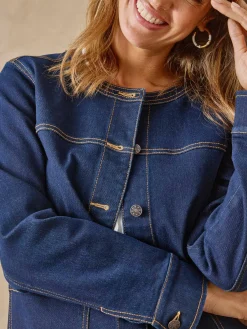 Online Veste denim encolure ronde Femme Manteau, Parka|Veste, Blazer