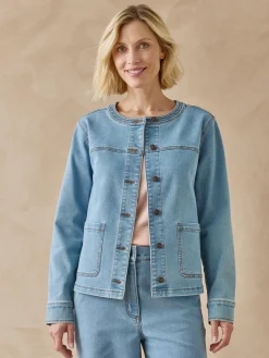 New Veste denim encolure ronde Femme Manteau, Parka|Veste, Blazer